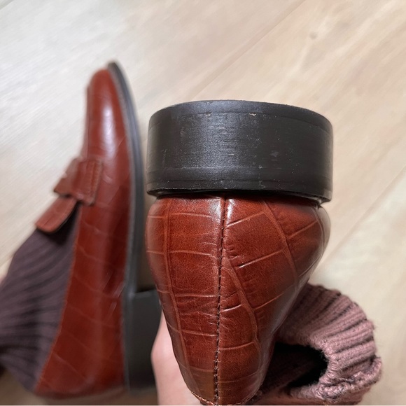 Maroon sock Penny Loafers alligator style leather chunky heel classic slip on - Picture 7 of 16